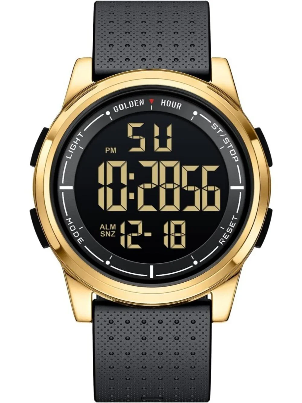 Men Gold Black Rubber Strap Ultra-Thin Minimalist Sport Waterproof Digital Watch